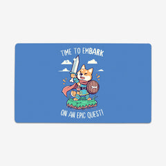 Time To EmBARK by TechraNova. A cute dog dresses as an adventurer holds a sword.