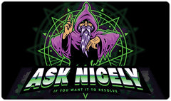 Ask Nicely Evil Wizard Playmat - Why Try Designs - Mockup - Poision