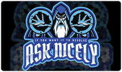Ask Nicely To Resolve Playmat - Why Try Designs - Mockup - Blue